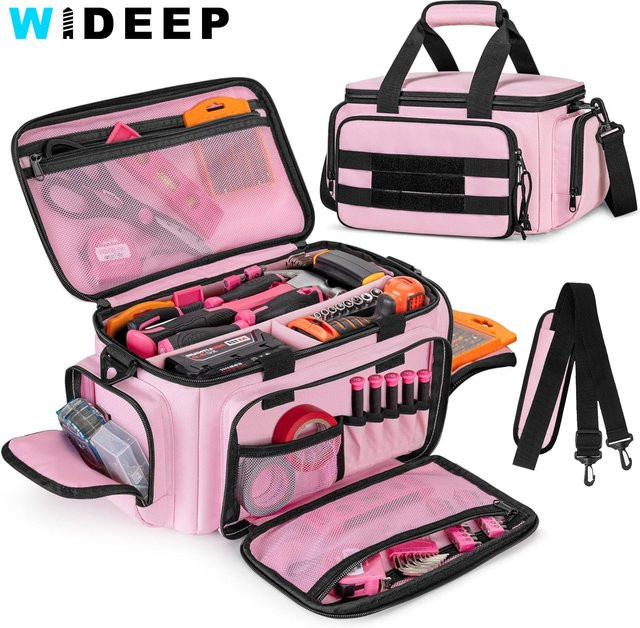 WIDEEP Werkzeugtasche für Damen in Pink mit Anti-Reibungs-Boden, Aufbewahrungsorganisator für Elektriker, Tischler und Handwerker, B/T/H: 32,5 x 18,3 x 18,0 cm - Bild 1