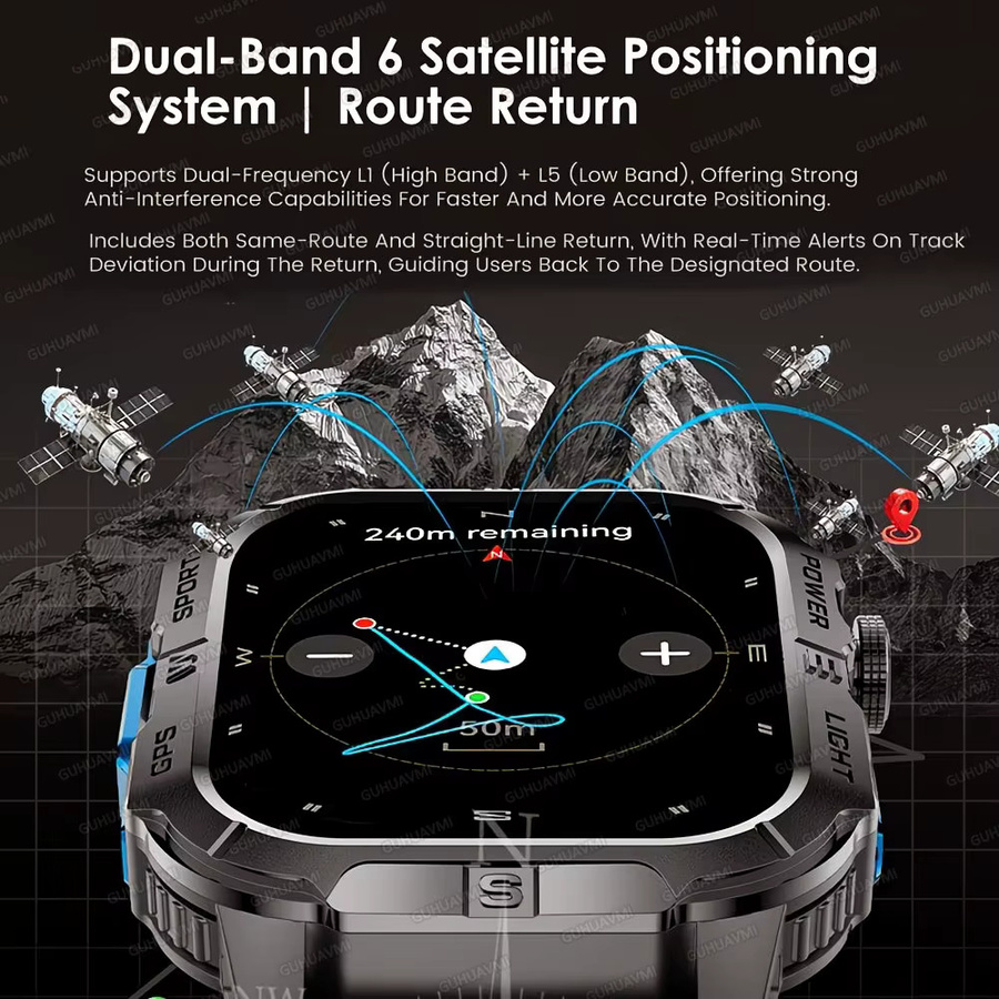 GUHUAVMI Smartwatch, Schwarz, Silikon, Herren, GPS, Herzfrequenz - Bild 2