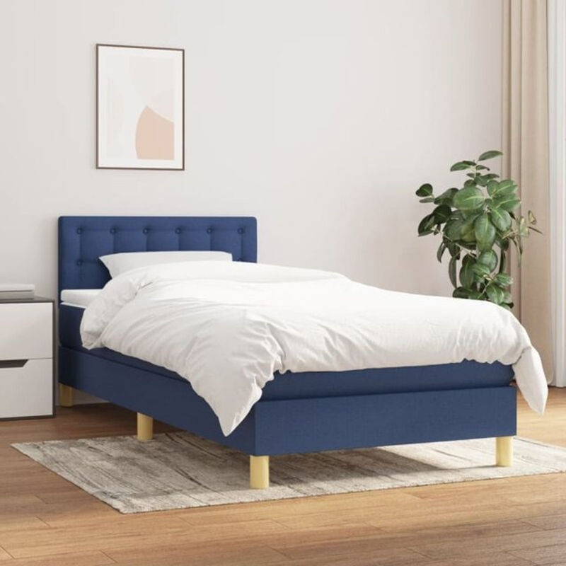 Vidaxl Boxspringbett mit Matratze aus Stoff in Blau und Weiß, B/B: 80 x 200 cm - Bild 1