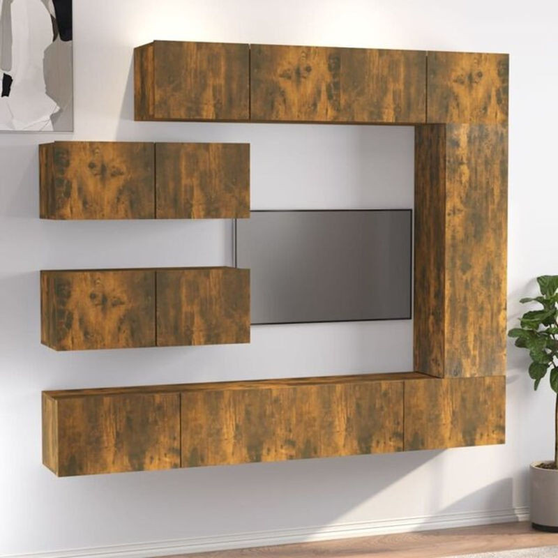 Vidaxl 7-teiliges TV-Schrank-Set aus Holzwerkstoff in Räuchereiche Braun im klassischen und modernen Design - Bild 1