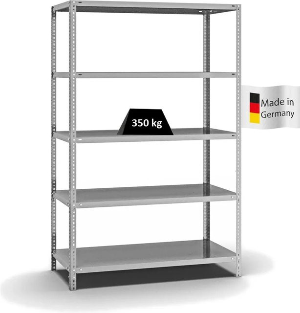 PROREGAL Heavy-Duty Fachbodenregal mit Schraubsystem, verzinkt, Farbe: Silber, H x B x T: 200 x 130 x 60 cm, 5 Ebenen, beidseitig nutzbar - Bild 1