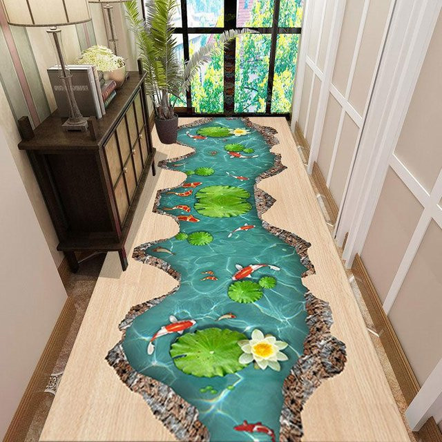WTEMPO 3D Korridor Teppich mit abstraktem Design, blau, rutschfest, B/T: 120 x 200 cm - Bild 1