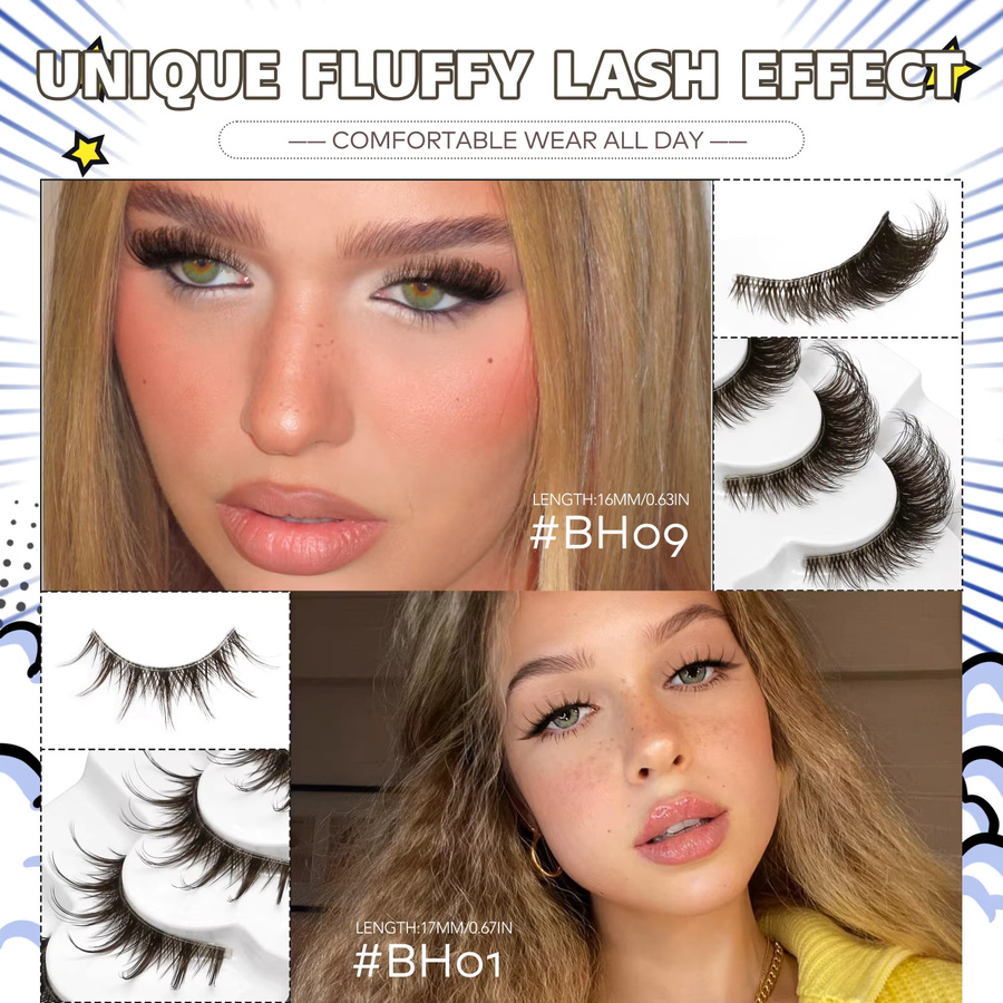 LASVIREY Künstliche Wimpern, Braun, C-Curl, Wispy 3D Faux Mink - Bild 4