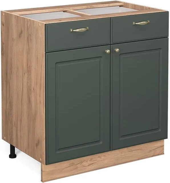 Vicco Küchenunterschrank Fame-Line in Dunkelgrün und Gold im Landhausstil ohne Arbeitsplatte - Bild 1