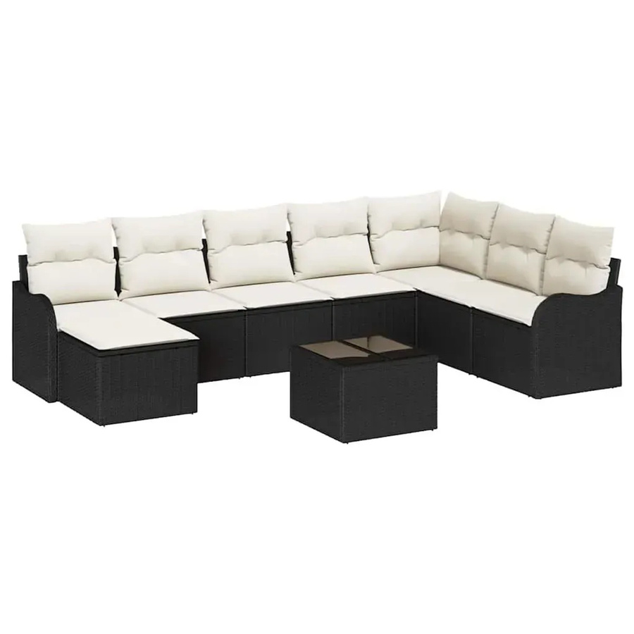vidaXL Garten-Sofa-Set aus Polyrattan in Schwarz und Beige mit 9 Teilen und Kissen für Terrasse und Garten - Bild 2