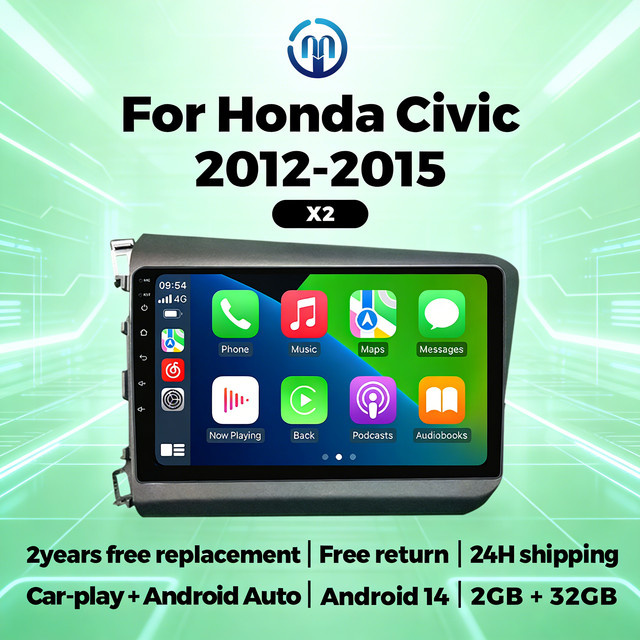 STRONGNAVI Multimedia Autoradio mit 9 Zoll Display für Honda Civic 2012-2015, kabelloses Android Auto und Apple CarPlay, Schwarz - Bild 1