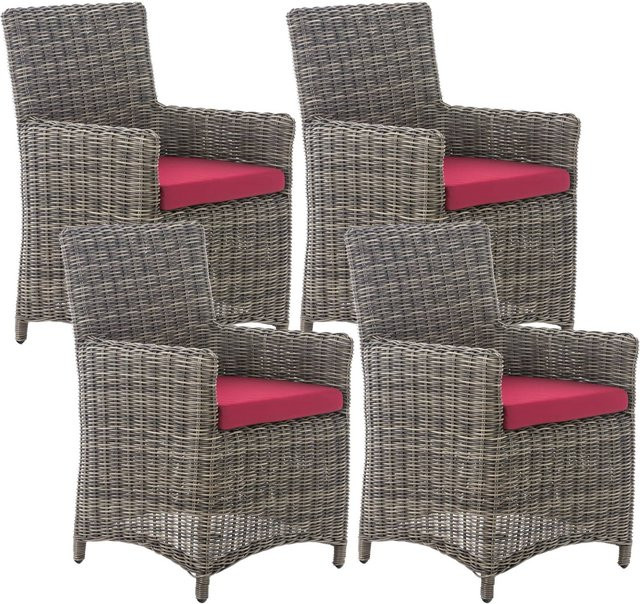 CLP Gartenstuhl 4er Set Fontana, Polyrattan Gartenstühle in Grau mit Sitzkissen, Wetterfeste Hochlehner Garten-Sessel mit Armlehnen aus Polyrattan und Metall - Bild 1