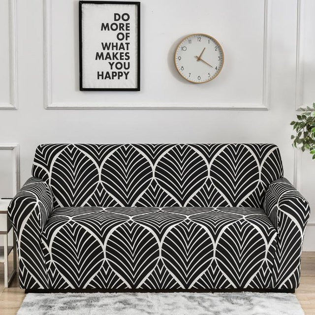 Bestbags Stretch-Sofabezug für 1- bis 4-Sitzer, elastischer Couchbezug mit Grafikdesign in Schwarz, Medium 145-185 cm - Bild 1