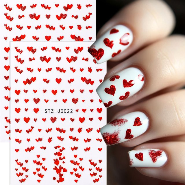 Nagelaufkleber mit Herzmuster und Glitzer, Rot, 2 Stück - Bild 1