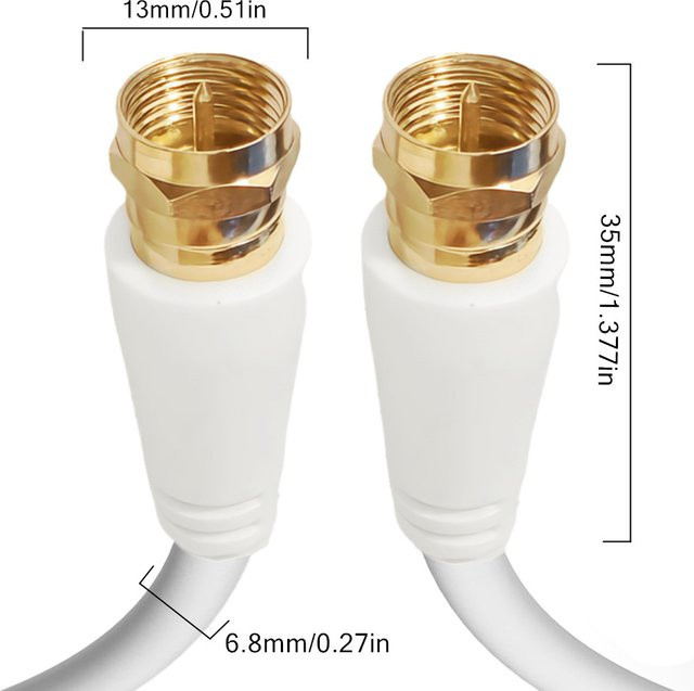 BSN TV-Koaxial-Patchkabel mit F-Stecker für Satelliten-TV und Modem, vergoldet, Farbe: Weiß - Bild 1