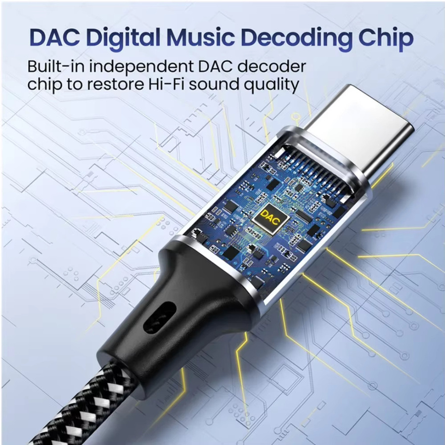 PzzPss USB Typ C auf 3,5mm Klinke AUX Kabel mit DAC Audio Adapter in Schwarz für HIFI Stereo Sound - Bild 4