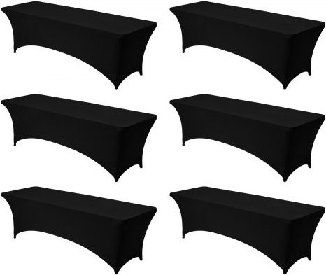 VEVOR 6er Pack Stretch Spandex Tischdecken rechteckig, Schwarz, für 244 cm Tische, waschbar und knitterfrei - Bild 1