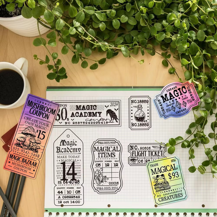 Transparente Silikonstempel für DIY-Scrapbooking mit Reise- und Ticketmotiven wie Magische Krähe und Frosch - Bild 2