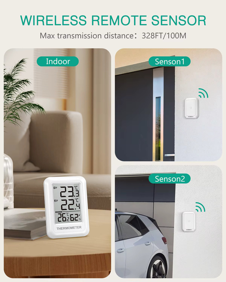 ORIA Digitales Außenthermometer und Innenhygrometer in Weiß mit 2 Sensoren für Büro und Zuhause - Bild 2