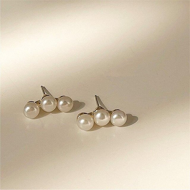 Ohrringe Perle, Messing, beige, Damen - Bild 1