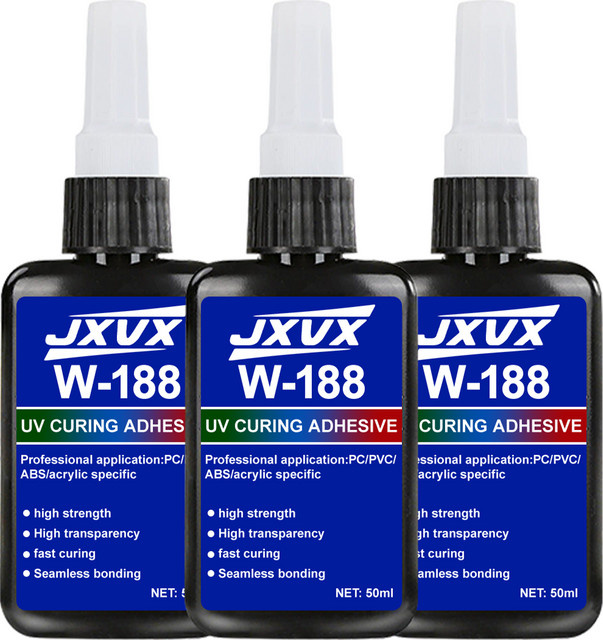 JXVX UV-härtender Harz-Klebstoff W-188 transparent 50 g für Glas, Metall, Keramik und ABS - Bild 1