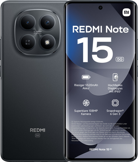 Xiaomi Redmi Note 15 5G Smartphone 6GB RAM 128GB Schwarz - Bild 1