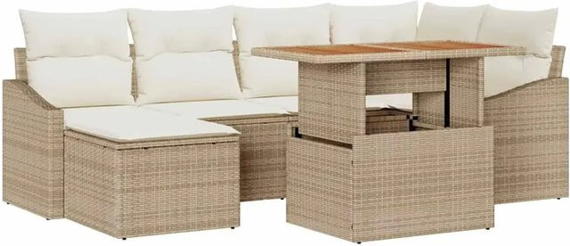 vidaXL Garten-Sofa-Set aus Poly-Rattan in Beige mit 7 Teilen, L-Form Lounge-Set inklusive Polsterkissen und integriertem Stauraum für Garten, Balkon oder Terrasse - Bild 1
