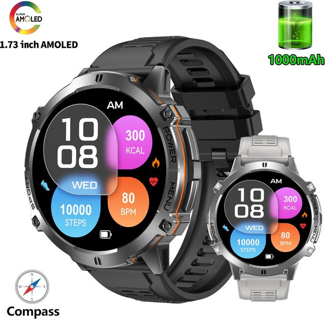 MISIRUN X3 Smartwatch für Herren in Silber mit GPS, Kompass, Höhenmesser und 1ATM Wasserdichtigkeit sowie Bluetooth-Anruffunktion und 1000mAh Akku - Bild 1