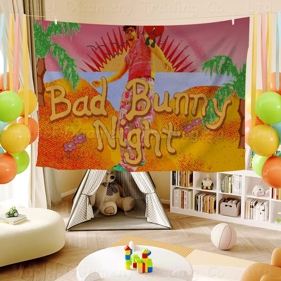 Yo Perreo Sola Bad Bunny Maluma Hängende Flagge mit kreativem Muster aus Polyester, Mehrfarbig, B/H: 70 x 50 cm - Bild 3
