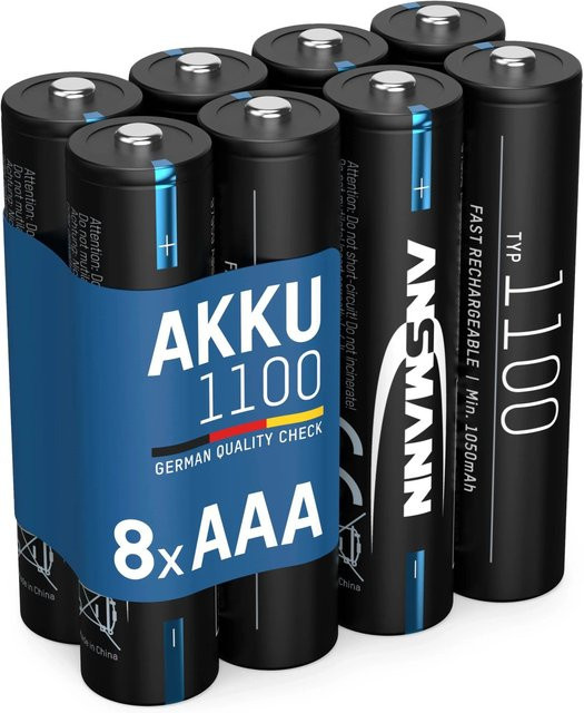 Ansmann Akku Micro AAA 1050 mAh 1,2V NiMH, 8 Stück, Schwarz - Bild 1