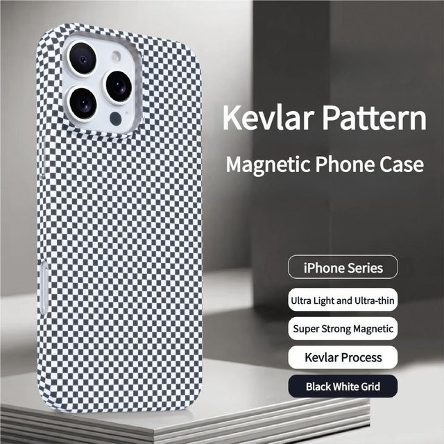 MagSafe Magnetische Hülle aus Kohlefaser und Kevlar für Apple iPhone 12 bis iPhone 17 Pro Max Plus Sunset Grid Multicolor - Bild 1