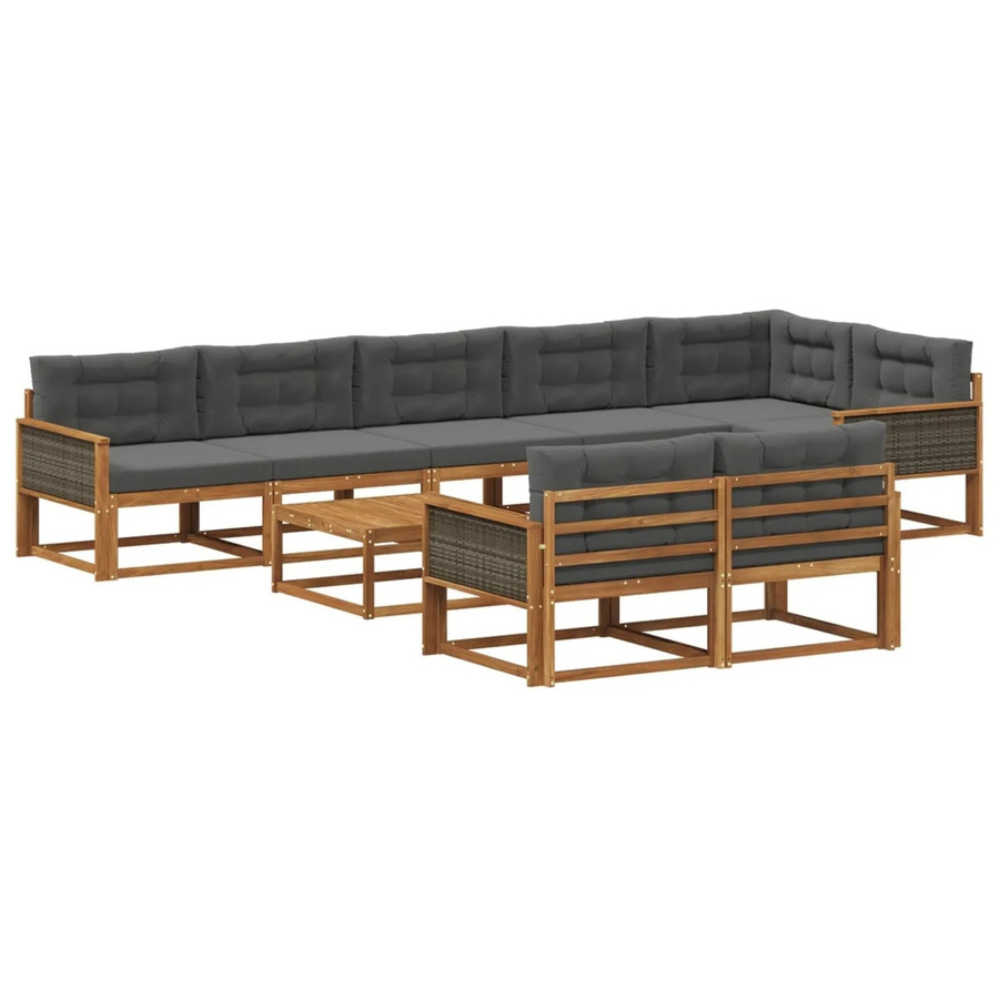 vidaXL Outdoor-Sofagarnitur in U-Form aus Akazienholz mit 9 Kissen in Anthrazit und Natur - Bild 2