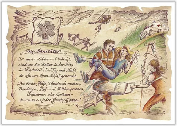 Zunftbild Sanitäter als Vintage Paper Poster in A4 auf Antikpapier, Mehrfarbig - Bild 1