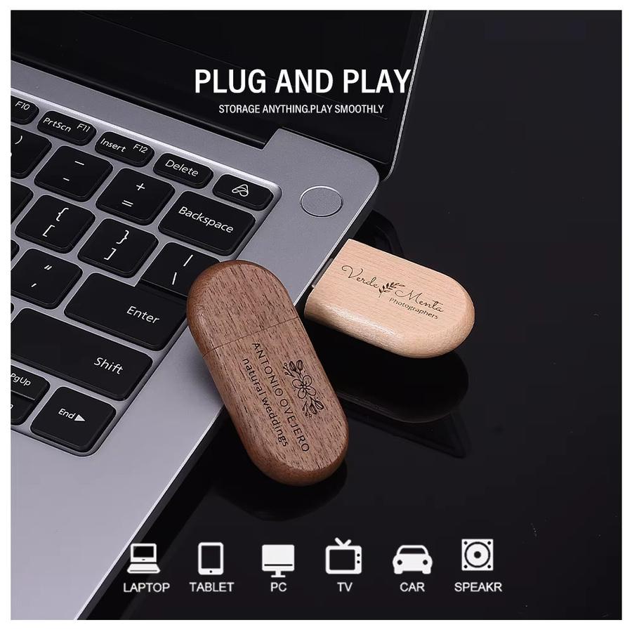 JASTER USB 3.0 Hochgeschwindigkeits-Flash-Laufwerk in brauner Holzkiste mit persönlichem Logo - Bild 2