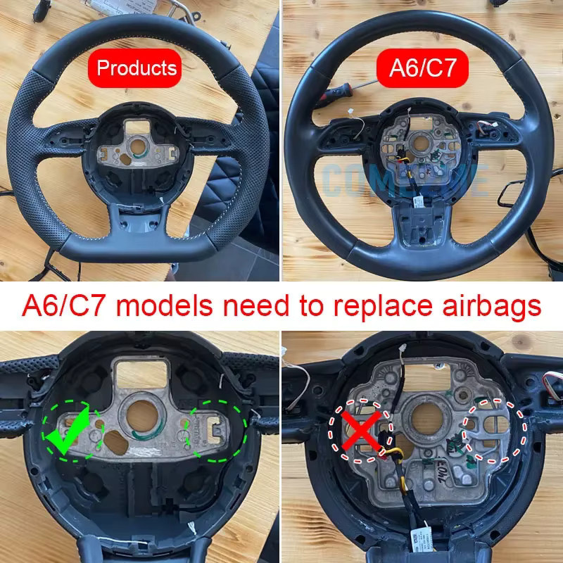 Kundenspezifisches Sportlenkrad für Audi A3 A4 A5 A6 A7 Q3 Q5 Q7 in Rot-Schwarz mit Carbon-Design und perforierter Oberfläche sowie flachem Boden - Bild 2