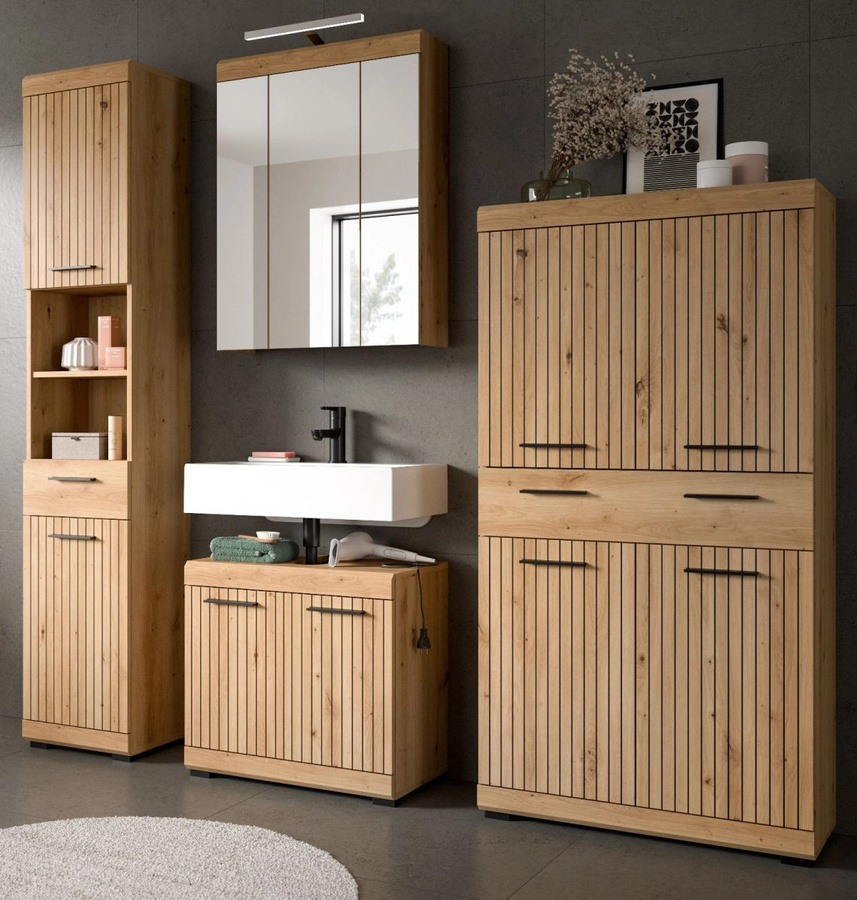 Badmöbel Set Shawn von Inn.Furn in Eiche braun, 4-teilig, modern und matt - Bild 1