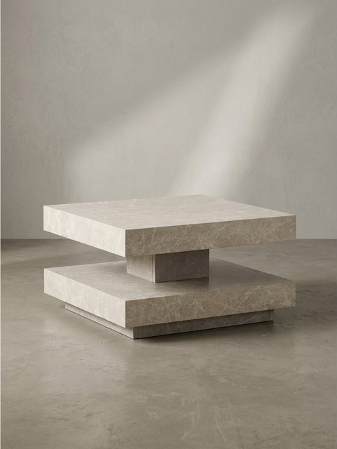KADIMA DESIGN Couchtisch in Steinoptik mit Stauraum, Modernes Design, Quadratisch, Beige, B/T/H: 60 x 60 x 34 cm - Bild 1