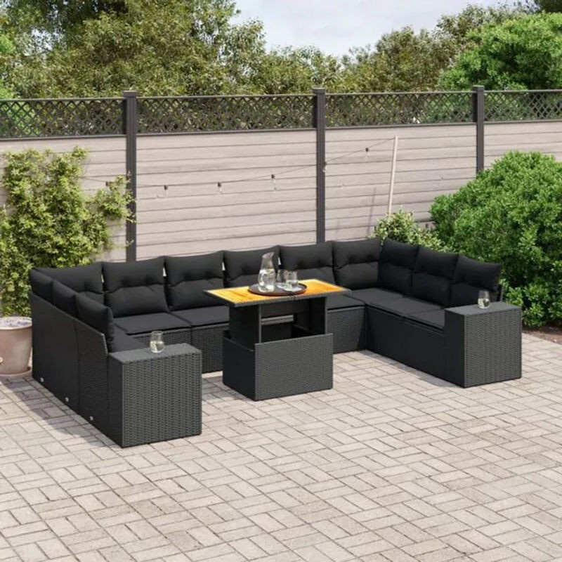 Vidaxl 11-tlg. Garten-Sofagarnitur aus Polyrattan mit Kissen in Schwarz - Bild 1