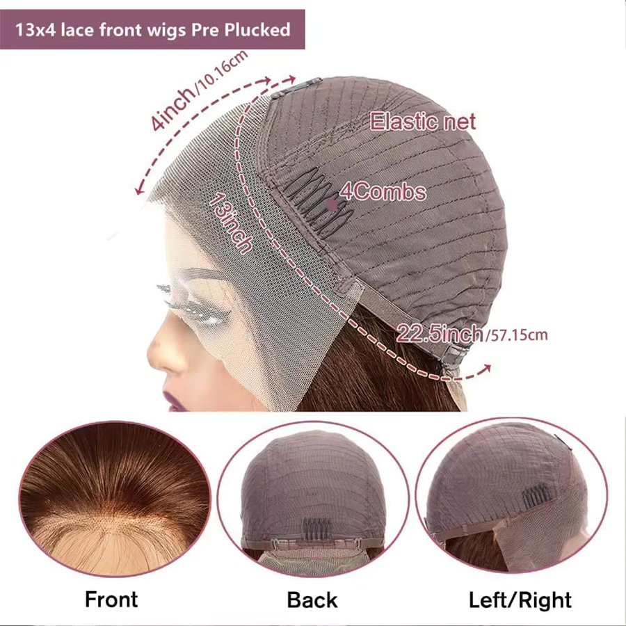donxue Bob-Perücke, schokoladenbraun, 100 % Echthaar, 13 x 4 Lace-Front, Damen - Bild 6