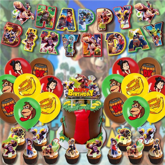 MINISO Party Dekorationsset Donkey Kong Thema mit Ballon und Banner in Mehrfarbig - Bild 1