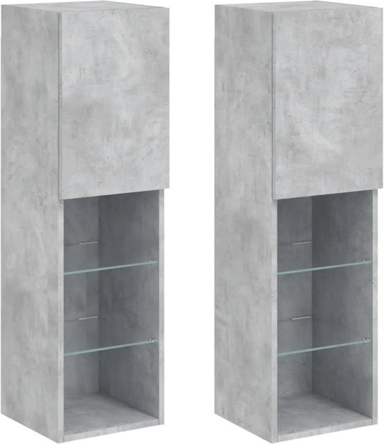 vidaXL TV-Schränke Set mit LED-Leuchten in Betongrau, 2 Stück, modern und wandmontiert, B/T/H: 30,5 x 30 x 102 cm - Bild 1