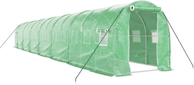 vidaXL Gewächshaus mit Stahlrahmen in Grün, 28 m², B: 14 m, T: 2 m, H: 2 m - Bild 1