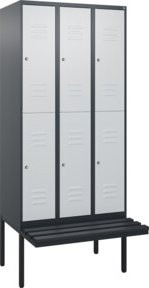 C+P Doppelstock-Spind Classic PLUS Sitzbank mit 3 Abteilen und Zylinderschloss, B/T/H: 212,0 x 90,0 x 81,5 cm - Bild 1