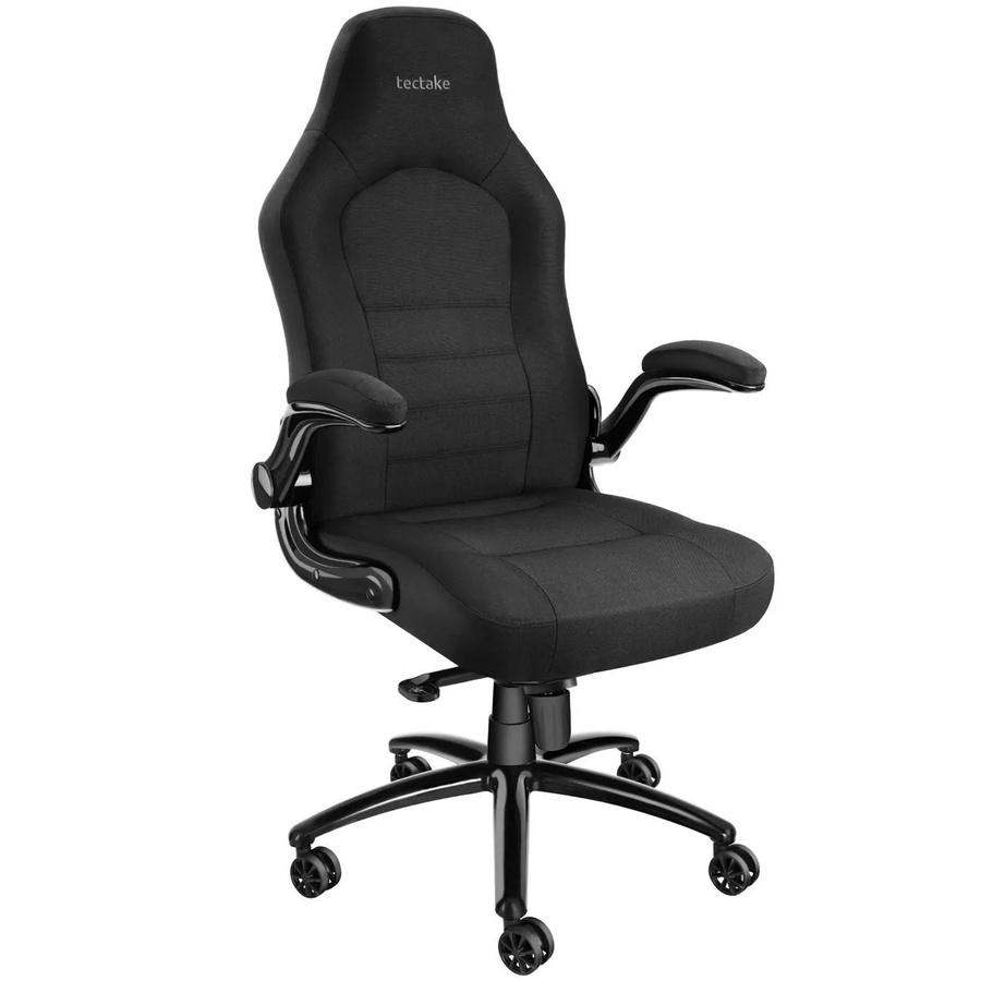 Tectake Bürostuhl Springsteen in Schwarz mit Stoffbezug, ergonomischer Form, klappbaren Armlehnen und Wippfunktion, B/T/H: 67 x 70 x 131,5 cm - Bild 2