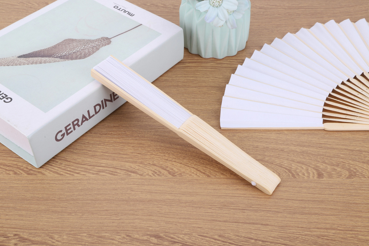 Weiße DIY Papier Faltfächer aus Bambus für Kalligraphie, Malerei und Zeichnung - Bild 3