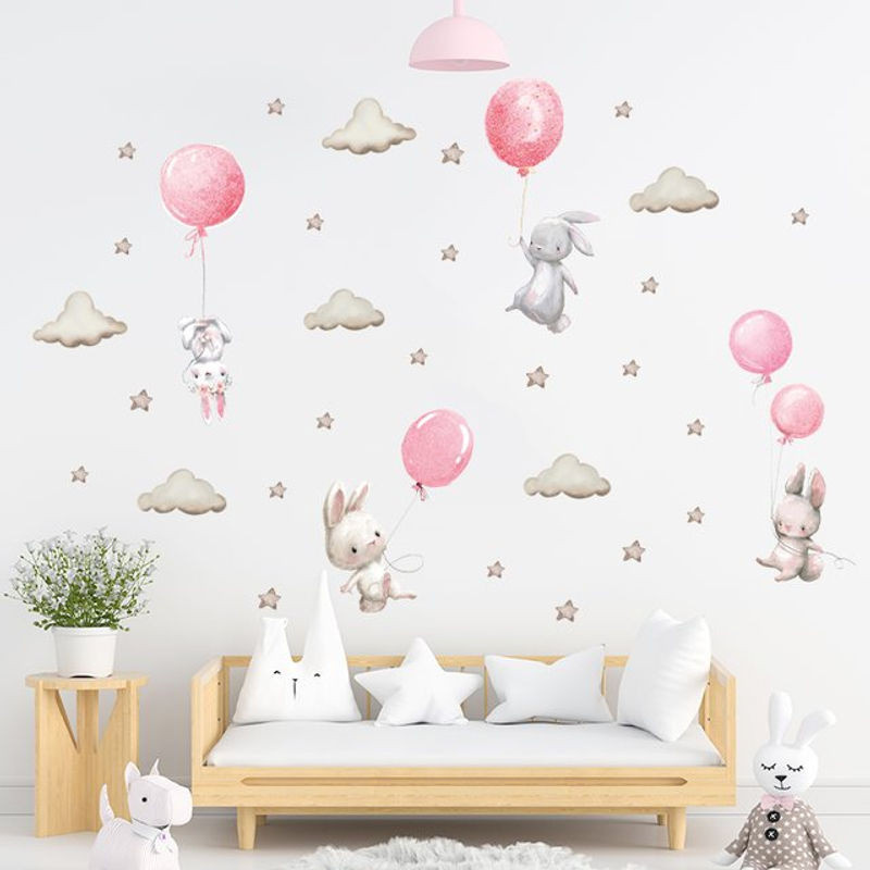 BRUP Cartoon Ballon Kaninchen Wandaufkleber für Kinder in Mehrfarbig als Wanddekoration - Bild 1