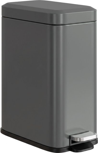 HOMCOM Treteimer Mülleimer aus Metall mit Deckel und Inneneimer, Grau, B/T/H: 14 x 29,2 x 32 cm - Bild 1