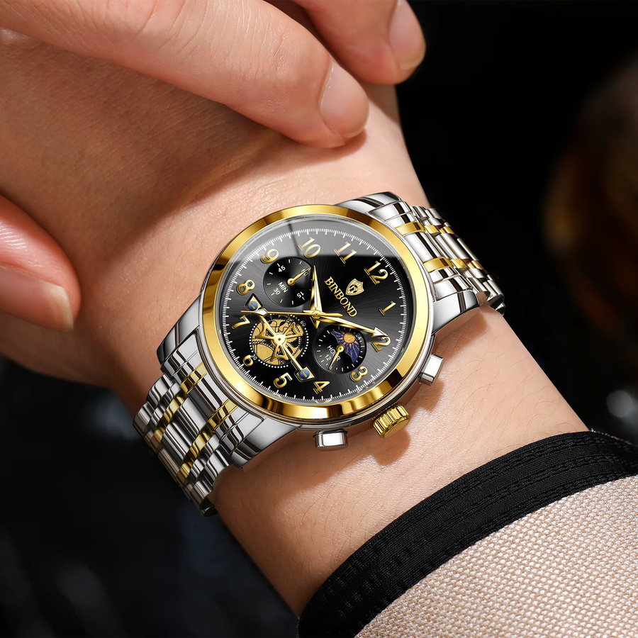 BINBOND Chronograph, Quarz, Edelstahl, Schwarz, Herren - Bild 4