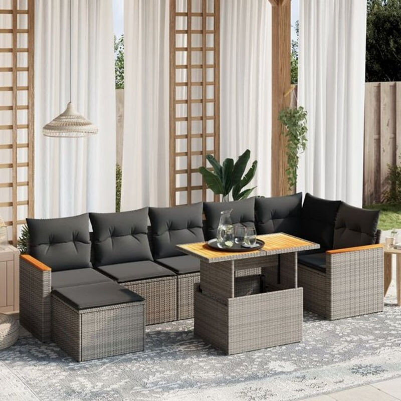 8-tlg. modulare Garten-Sofagarnitur aus Poly-Rattan mit Kissen und Fußhockern in Grau von vidaXL - Bild 1