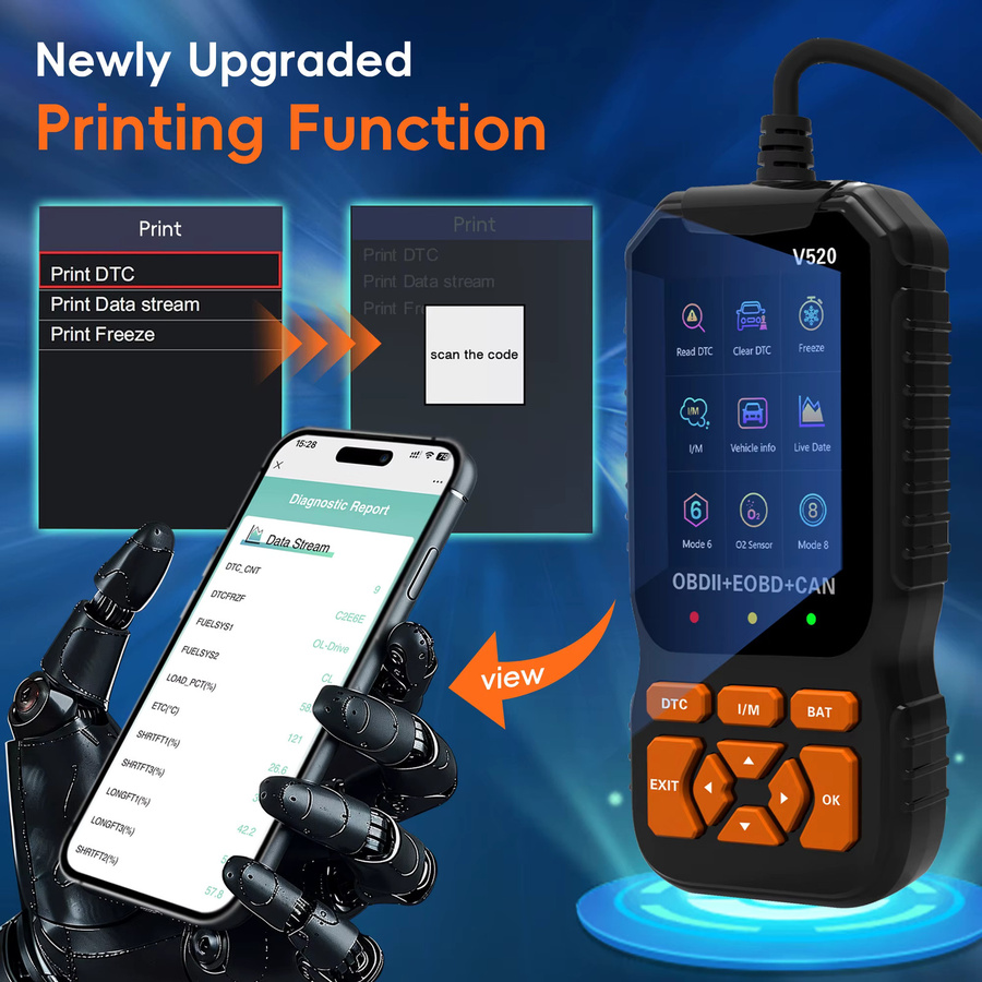 RUOGINSS OBD2-Scanner Diagnosetool in Schwarz mit Motorlicht-Codeleser, Reset-Funktion, Batteriespannungstester sowie Modi 6 und 8 - Bild 4