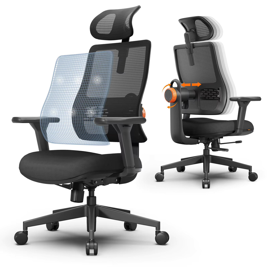 NEWTRAL Ergonomischer Bürostuhl in Schwarz mit verstellbarer Kopfstütze, Sitztiefe und adaptiver Lendenwirbelstütze - Bild 2