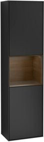 V&B Hochschrank Finion Wandbeleuchtung mit LED-Beleuchtung und Glastüren in Walnuss mit schwarzem Lack, B/T/H: 41,8 x 27,0 x 151,6 cm - Bild 1