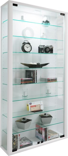 VCM Standvitrine Lumo Maxi in Weiß mit ESG-Sicherheitsglas und Glastüren, H x B x T: 113 x 59 x 18 cm - Bild 1