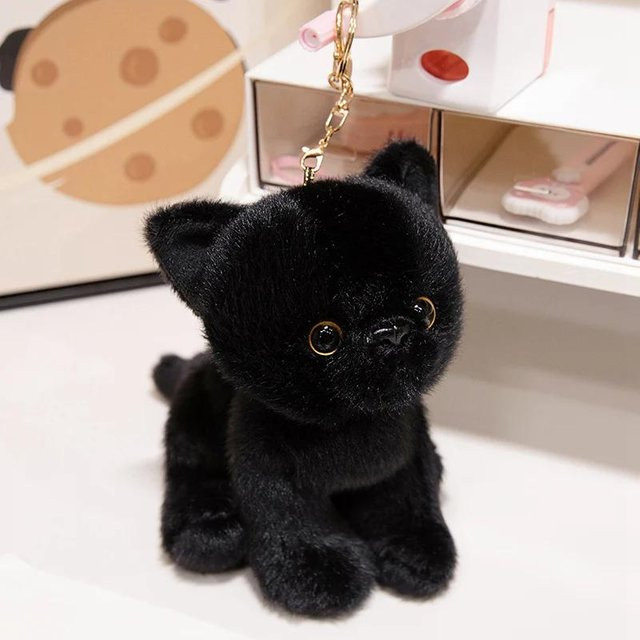 BC Pet Supplies Kawaii Simulationskatze Anhänger, Plüschtier, schwarz, 15cm - Bild 1