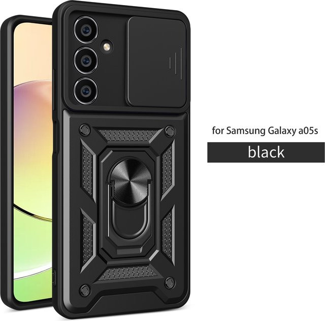 Magnetische Schutzhülle für Samsung Galaxy A05s mit Kameraobjektiv-Schutz und Standring in Schwarz oder Gold - Bild 1